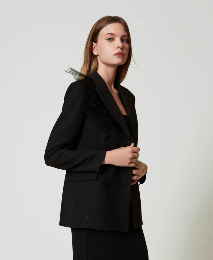 Twinset Blazer With Tulle Ruffle Black Women Jackets And Outerwear