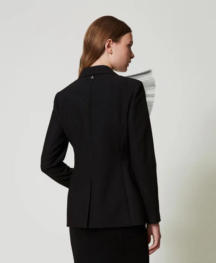 Twinset Blazer With Tulle Ruffle Black Women Jackets And Outerwear