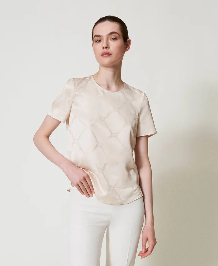 Twinset Blouse With Jacquard Oval T Old White Women Blouses And Shirts