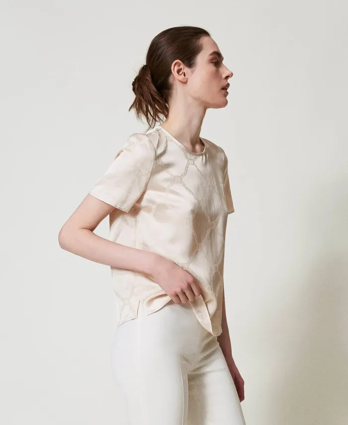 Twinset Blouse With Jacquard Oval T Old White Women Blouses And Shirts Twinset Blouse With Jacquard Oval T Old White Women Blouses And Shirts