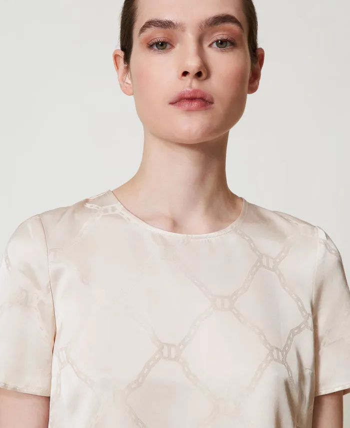 Twinset Blouse With Jacquard Oval T Old White Women Blouses And Shirts Twinset Blouse With Jacquard Oval T Old White Women Blouses And Shirts
