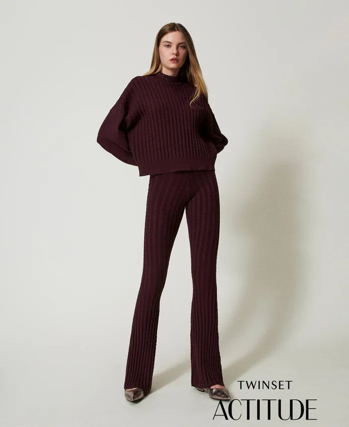 Twinset Cable Knit Flared Trousers Potent Purple Women Suits And Sets