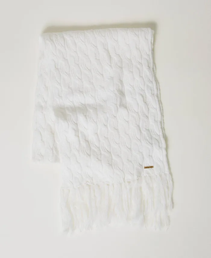 Twinset Cable Knit Scarf Mother Of Pearl Women Scarves
