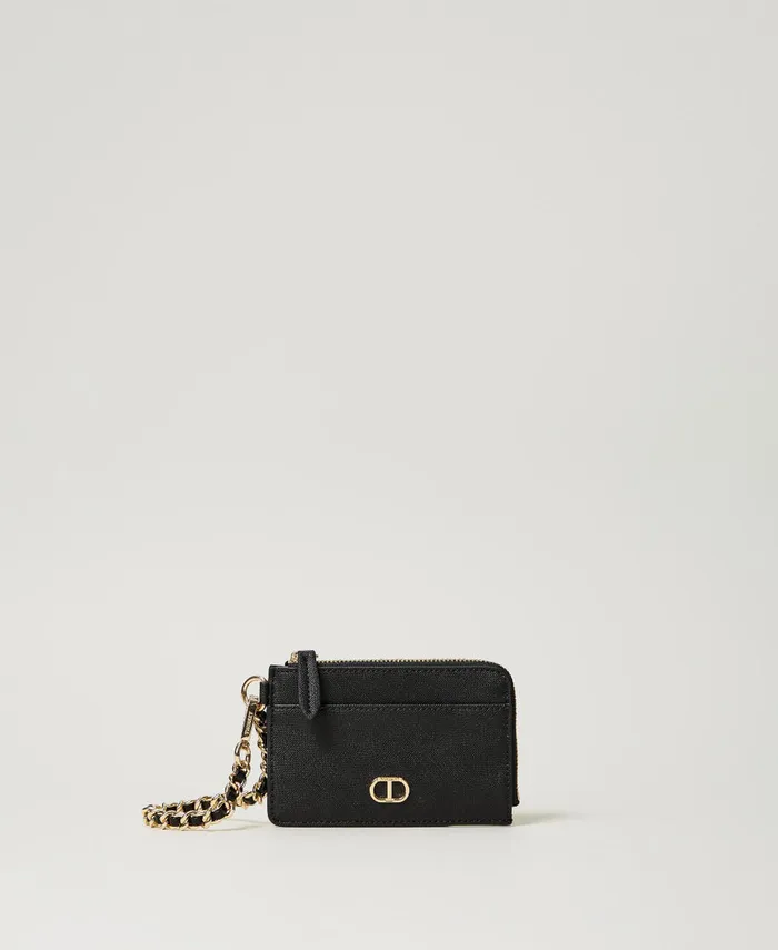 Twinset Card Holder With Chain And Oval T Black Women Wallets And Keyrings