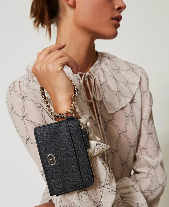 Twinset Card Holder With Chain And Oval T Black Women Wallets And Keyrings Twinset Card Holder With Chain And Oval T Black Women Wallets And Keyrings