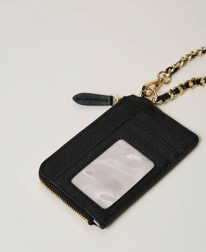 Twinset Card Holder With Chain And Oval T Black Women Wallets And Keyrings Twinset Card Holder With Chain And Oval T Black Women Wallets And Keyrings