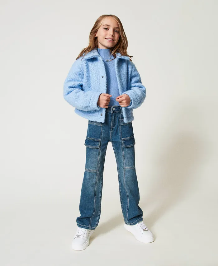 Twinset Cargo Jeans With Pockets Denim Mid Blue Girl Trousers And Jeans