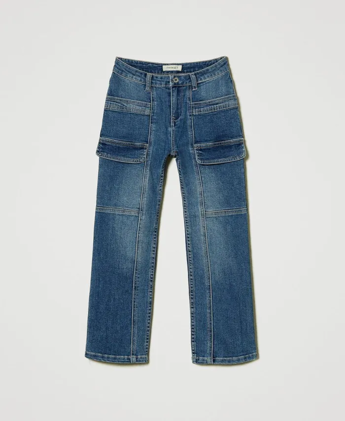 Twinset Cargo Jeans With Pockets Denim Mid Blue Girl Trousers And Jeans Twinset Cargo Jeans With Pockets Denim Mid Blue Girl Trousers And Jeans
