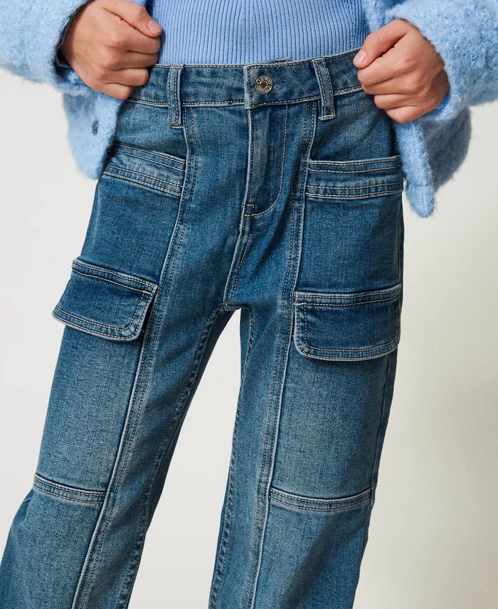 Twinset Cargo Jeans With Pockets Denim Mid Blue Girl Trousers And Jeans Twinset Cargo Jeans With Pockets Denim Mid Blue Girl Trousers And Jeans