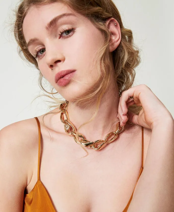 Twinset Chain Design Choker New Gold Women Jewellery Twinset Chain Design Choker New Gold Women Jewellery