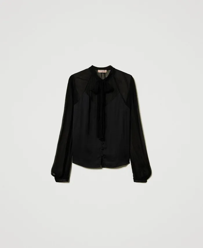 Twinset Chiffon And Satin Shirt Black Women Blouses And Shirts Twinset Chiffon And Satin Shirt Black Women Blouses And Shirts