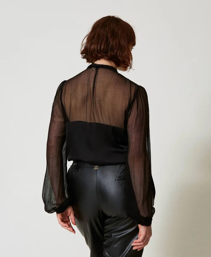Twinset Chiffon And Satin Shirt Black Women Blouses And Shirts Twinset Chiffon And Satin Shirt Black Women Blouses And Shirts