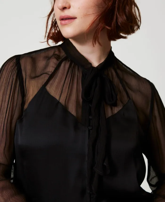 Twinset Chiffon And Satin Shirt Black Women Blouses And Shirts Twinset Chiffon And Satin Shirt Black Women Blouses And Shirts