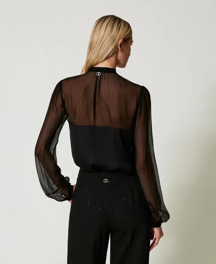 Twinset Chiffon And Satin Shirt Black Women Blouses And Shirts Twinset Chiffon And Satin Shirt Black Women Blouses And Shirts