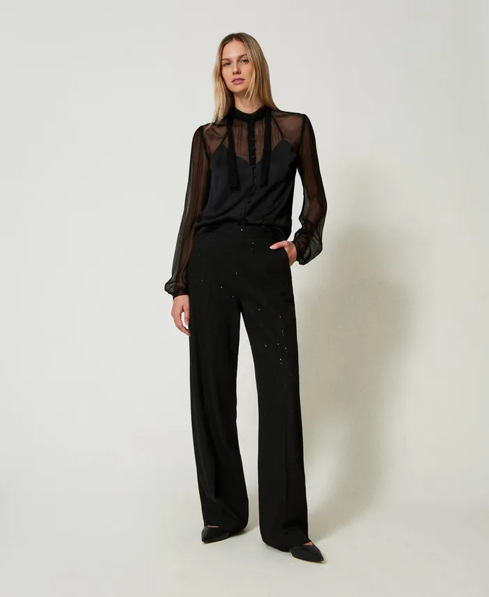 Twinset Chiffon And Satin Shirt Black Women Blouses And Shirts Twinset Chiffon And Satin Shirt Black Women Blouses And Shirts