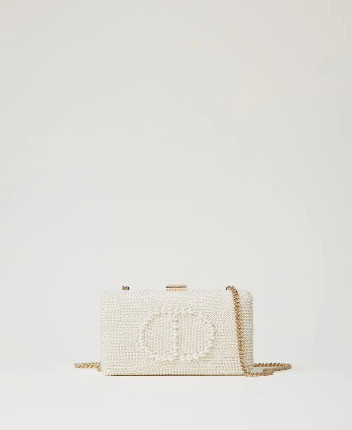 Twinset Clutch With Pearls And Oval T Old White Women Handbags