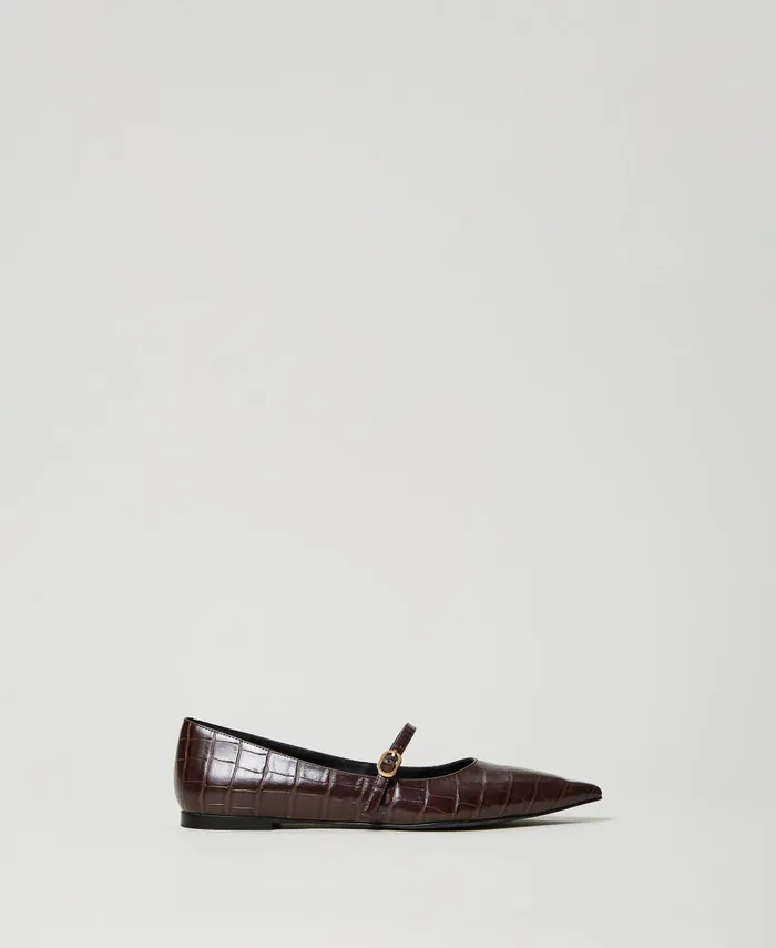 Twinset Croc Print Ballet Flats Coffee Chocolate Women Ballet Flats And Loafers