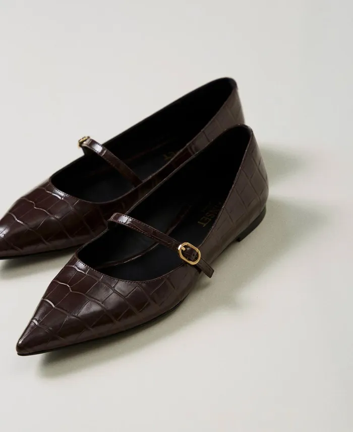 Twinset Croc Print Ballet Flats Coffee Chocolate Women Ballet Flats And Loafers Twinset Croc Print Ballet Flats Coffee Chocolate Women Ballet Flats And Loafers
