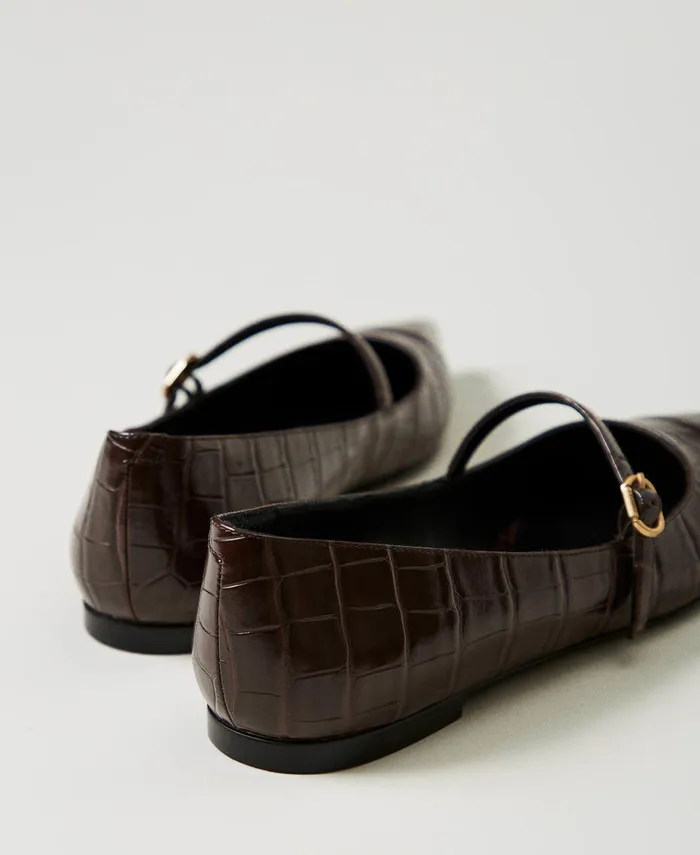 Twinset Croc Print Ballet Flats Coffee Chocolate Women Ballet Flats And Loafers Twinset Croc Print Ballet Flats Coffee Chocolate Women Ballet Flats And Loafers