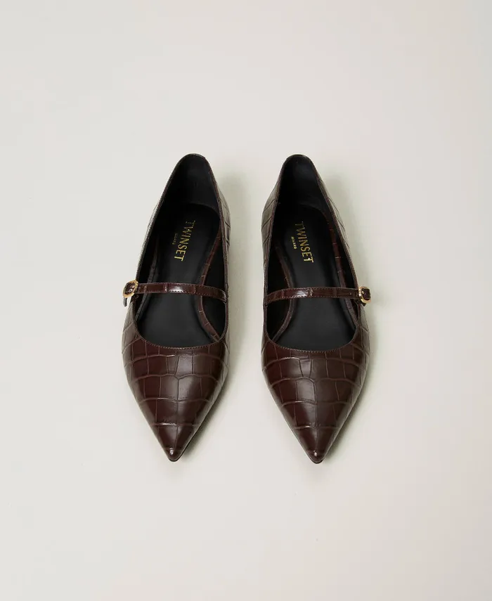 Twinset Croc Print Ballet Flats Coffee Chocolate Women Ballet Flats And Loafers Twinset Croc Print Ballet Flats Coffee Chocolate Women Ballet Flats And Loafers