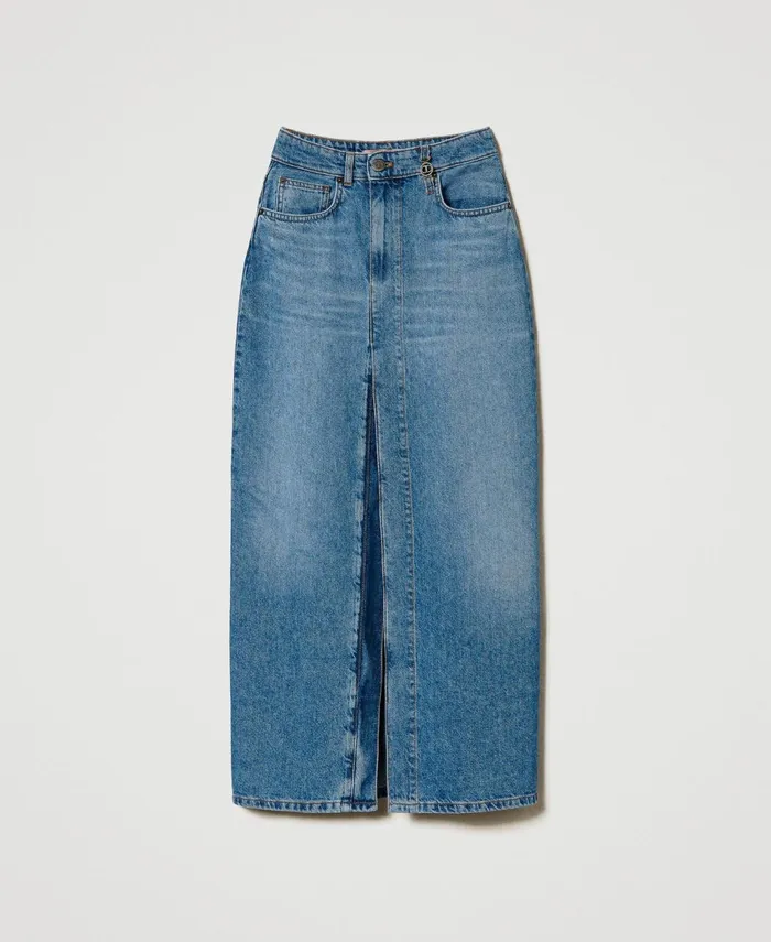 Twinset Denim Midi Skirt With Slit Denim Women Suits And Sets