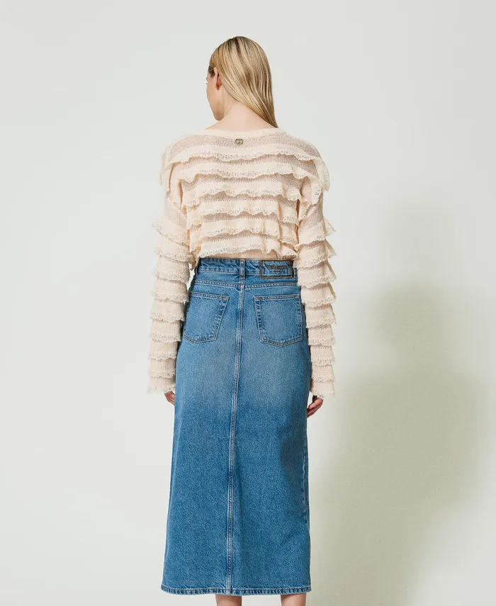 Twinset Denim Midi Skirt With Slit Denim Women Suits And Sets