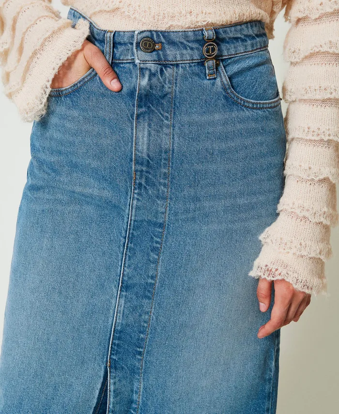 Twinset Denim Midi Skirt With Slit Denim Women Suits And Sets