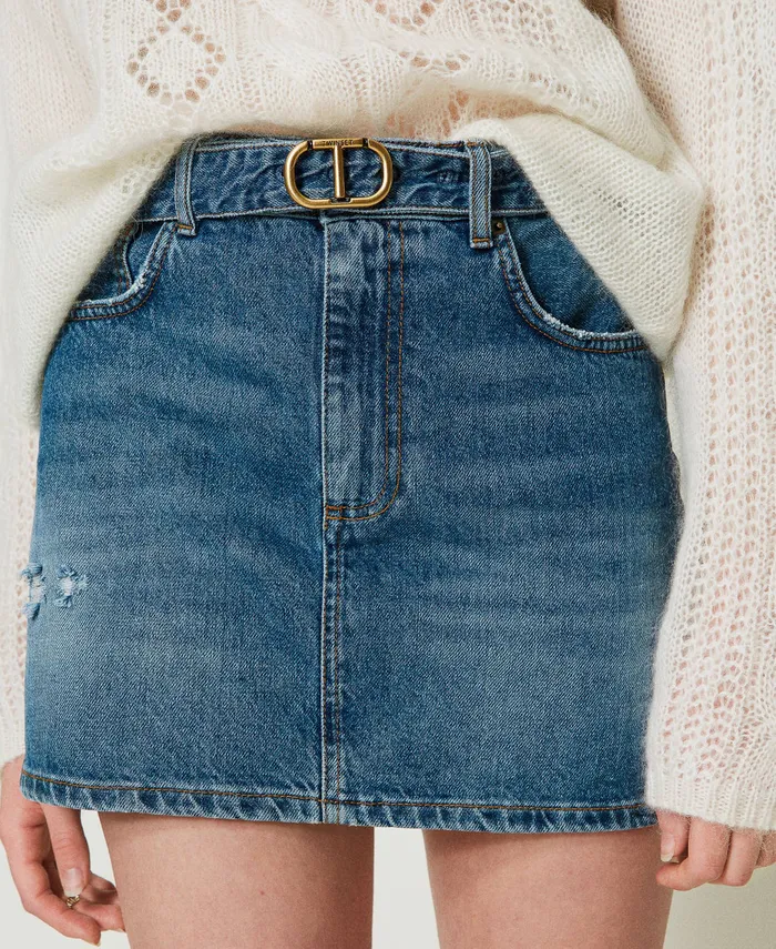 Twinset Denim Miniskirt With Belt Denim Women Skirts Twinset Denim Miniskirt With Belt Denim Women Skirts