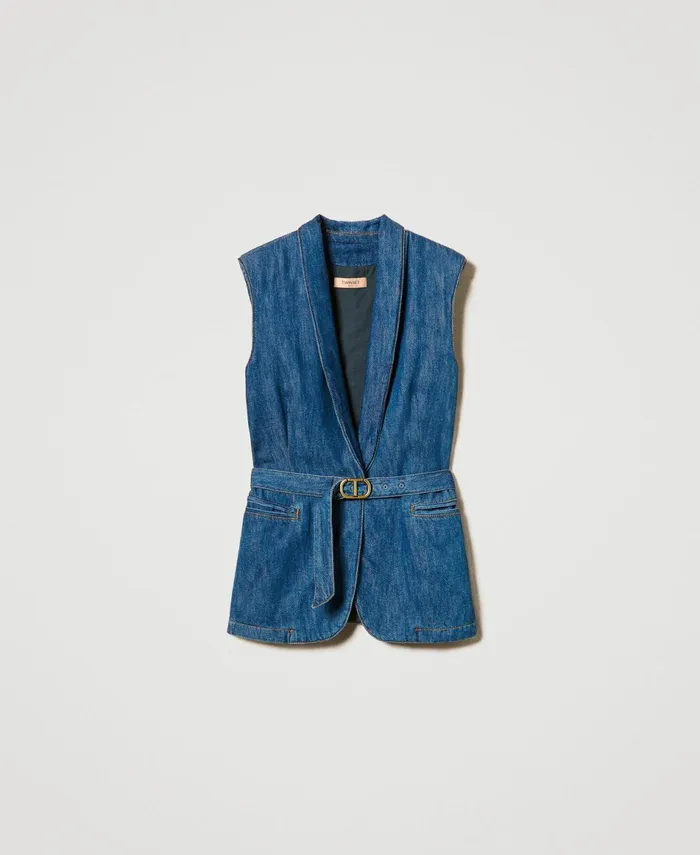Twinset Denim Waistcoat With Belt Denim Women Jackets And Outerwear Twinset Denim Waistcoat With Belt Denim Women Jackets And Outerwear