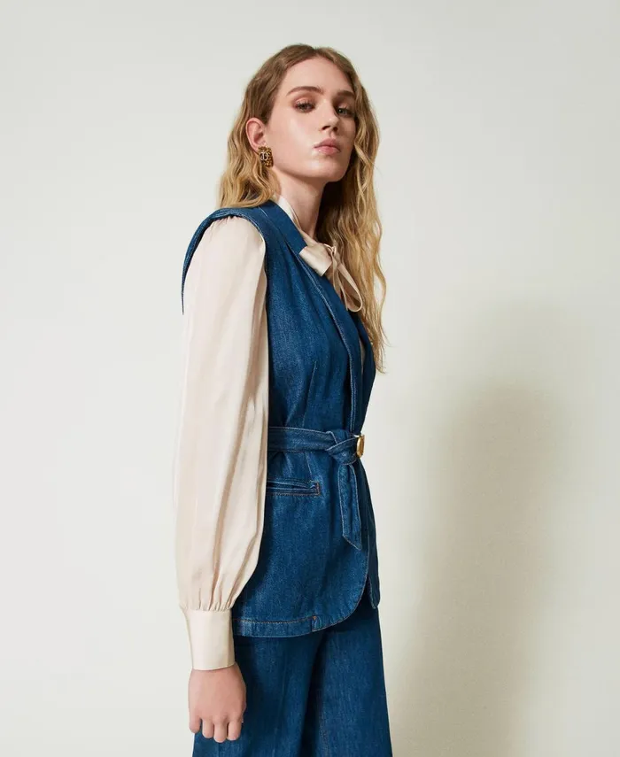 Twinset Denim Waistcoat With Belt Denim Women Jackets And Outerwear Twinset Denim Waistcoat With Belt Denim Women Jackets And Outerwear