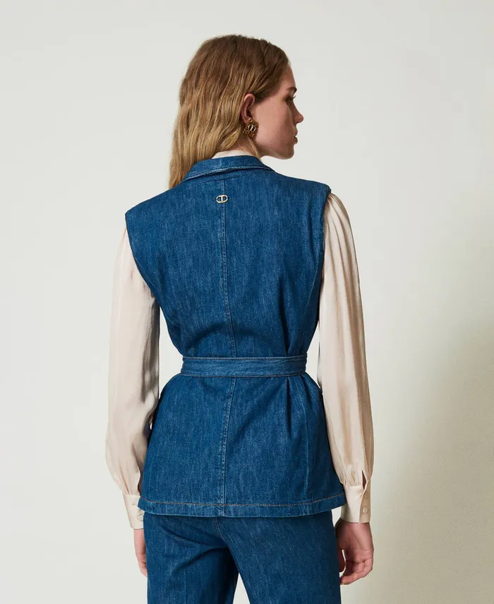 Twinset Denim Waistcoat With Belt Denim Women Jackets And Outerwear Twinset Denim Waistcoat With Belt Denim Women Jackets And Outerwear