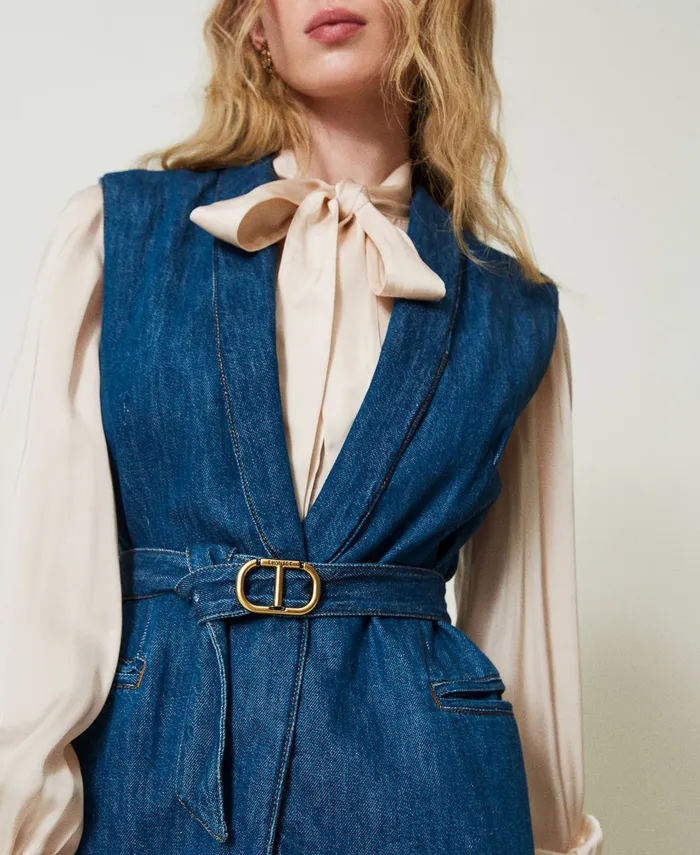 Twinset Denim Waistcoat With Belt Denim Women Jackets And Outerwear Twinset Denim Waistcoat With Belt Denim Women Jackets And Outerwear