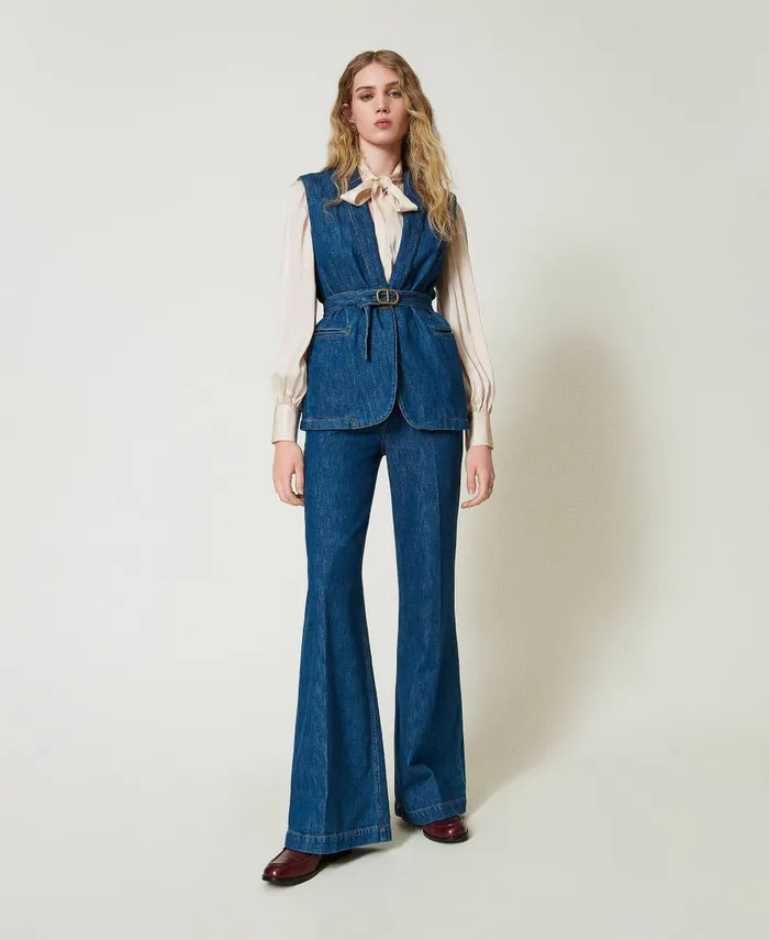 Twinset Denim Waistcoat With Belt Denim Women Jackets And Outerwear Twinset Denim Waistcoat With Belt Denim Women Jackets And Outerwear