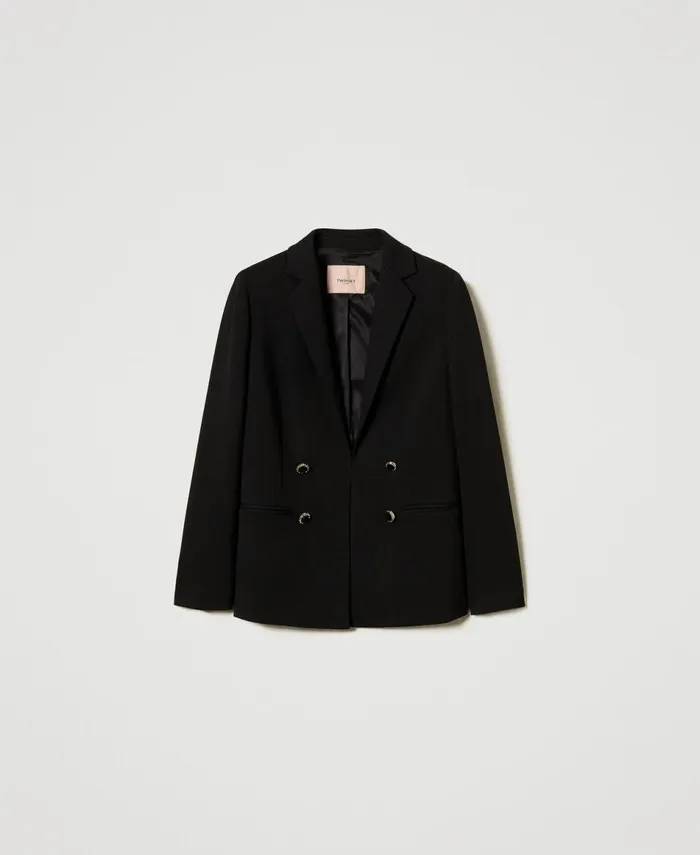 Twinset DoubleBreasted Jacket With Jewel Buttons Black Women Jackets And Outerwear Twinset DoubleBreasted Jacket With Jewel Buttons Black Women Jackets And Outerwear