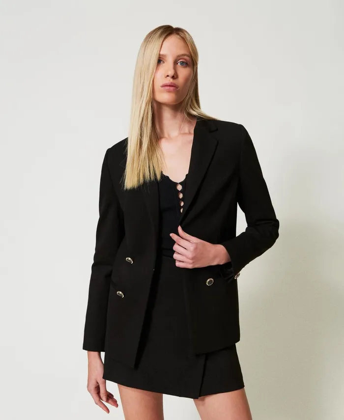 Twinset DoubleBreasted Jacket With Jewel Buttons Black Women Jackets And Outerwear Twinset DoubleBreasted Jacket With Jewel Buttons Black Women Jackets And Outerwear