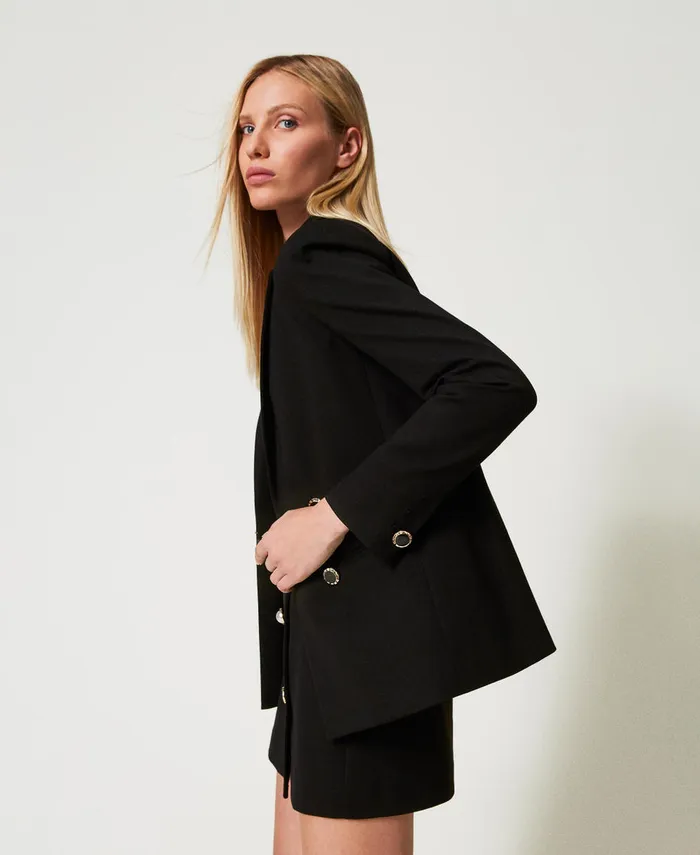 Twinset DoubleBreasted Jacket With Jewel Buttons Black Women Jackets And Outerwear Twinset DoubleBreasted Jacket With Jewel Buttons Black Women Jackets And Outerwear
