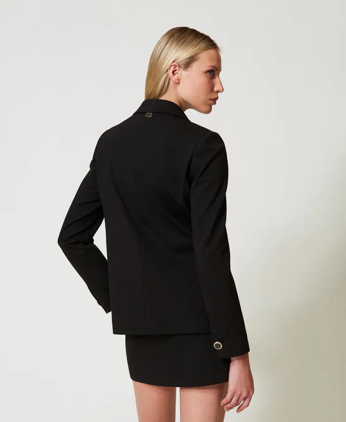 Twinset DoubleBreasted Jacket With Jewel Buttons Black Women Jackets And Outerwear Twinset DoubleBreasted Jacket With Jewel Buttons Black Women Jackets And Outerwear