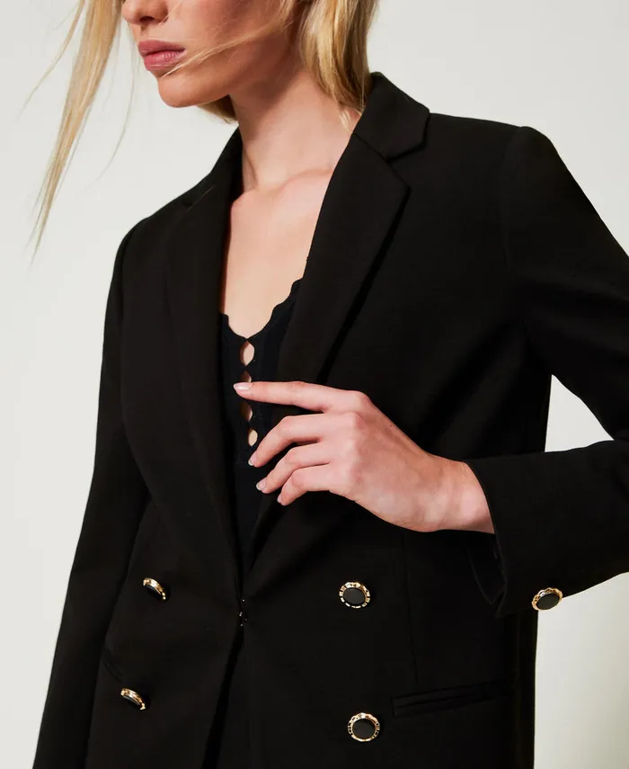 Twinset DoubleBreasted Jacket With Jewel Buttons Black Women Jackets And Outerwear Twinset DoubleBreasted Jacket With Jewel Buttons Black Women Jackets And Outerwear