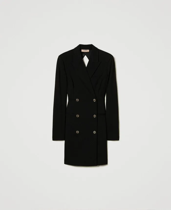 Twinset DoubleBreasted Robe Manteau Short Dress Black Women Dresses Twinset DoubleBreasted Robe Manteau Short Dress Black Women Dresses