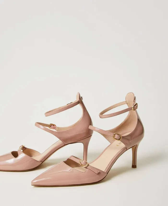 Twinset Faux Patent Leather Court Shoes With Straps Les Beiges Women Heels Twinset Faux Patent Leather Court Shoes With Straps Les Beiges Women Heels