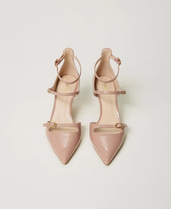 Twinset Faux Patent Leather Court Shoes With Straps Les Beiges Women Heels Twinset Faux Patent Leather Court Shoes With Straps Les Beiges Women Heels