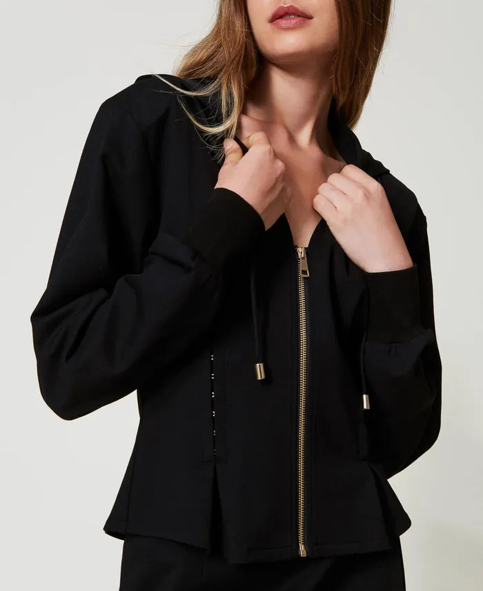 Twinset Fitted Hoodie With Decorative Hooks Black Women Sweatshirts