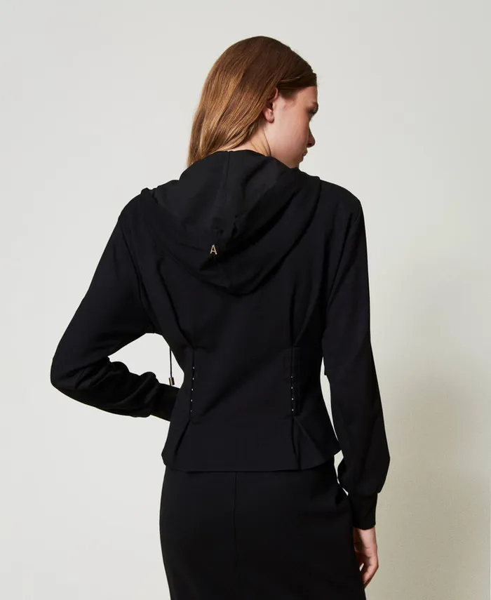 Twinset Fitted Hoodie With Decorative Hooks Black Women Sweatshirts Twinset Fitted Hoodie With Decorative Hooks Black Women Sweatshirts