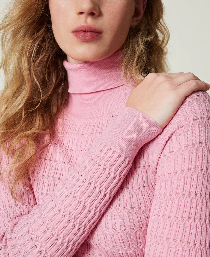 Twinset Fitted Jumper With High Neck Prism Pink Women Jumpers And Cardigans