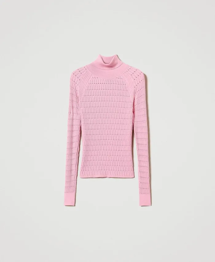 Twinset Fitted Jumper With High Neck Prism Pink Women Jumpers And Cardigans Twinset Fitted Jumper With High Neck Prism Pink Women Jumpers And Cardigans