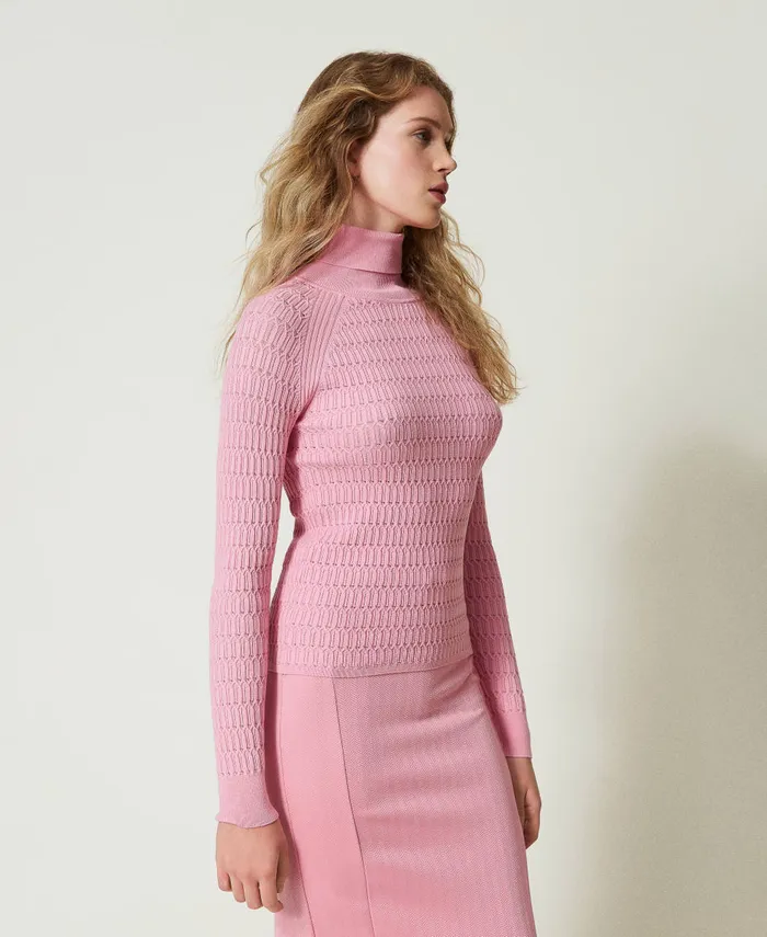 Twinset Fitted Jumper With High Neck Prism Pink Women Jumpers And Cardigans Twinset Fitted Jumper With High Neck Prism Pink Women Jumpers And Cardigans