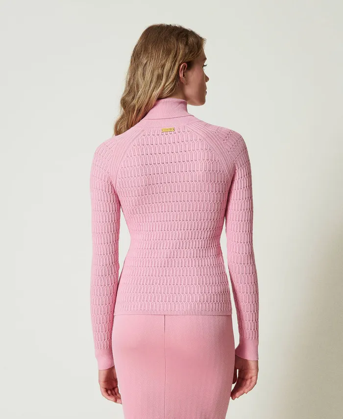 Twinset Fitted Jumper With High Neck Prism Pink Women Jumpers And Cardigans Twinset Fitted Jumper With High Neck Prism Pink Women Jumpers And Cardigans
