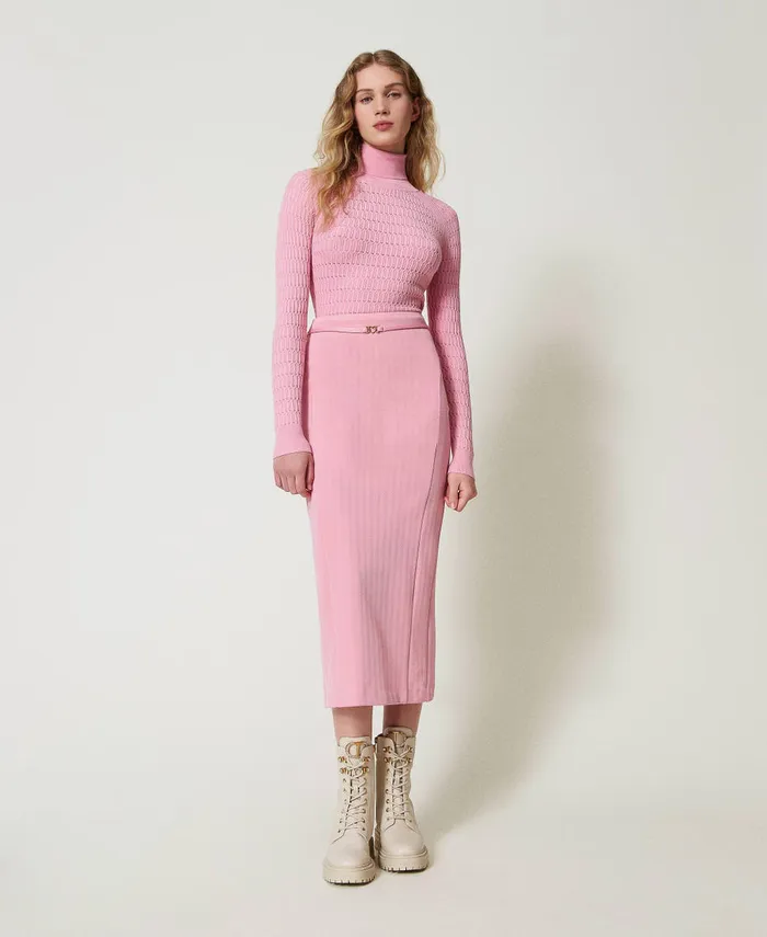 Twinset Fitted Jumper With High Neck Prism Pink Women Jumpers And Cardigans Twinset Fitted Jumper With High Neck Prism Pink Women Jumpers And Cardigans