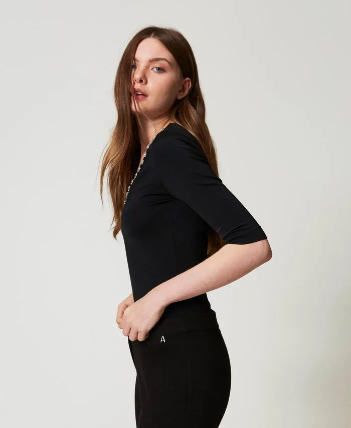 Twinset Fitted Jumper With Rhinestones Black Women Jumpers And Cardigans Twinset Fitted Jumper With Rhinestones Black Women Jumpers And Cardigans