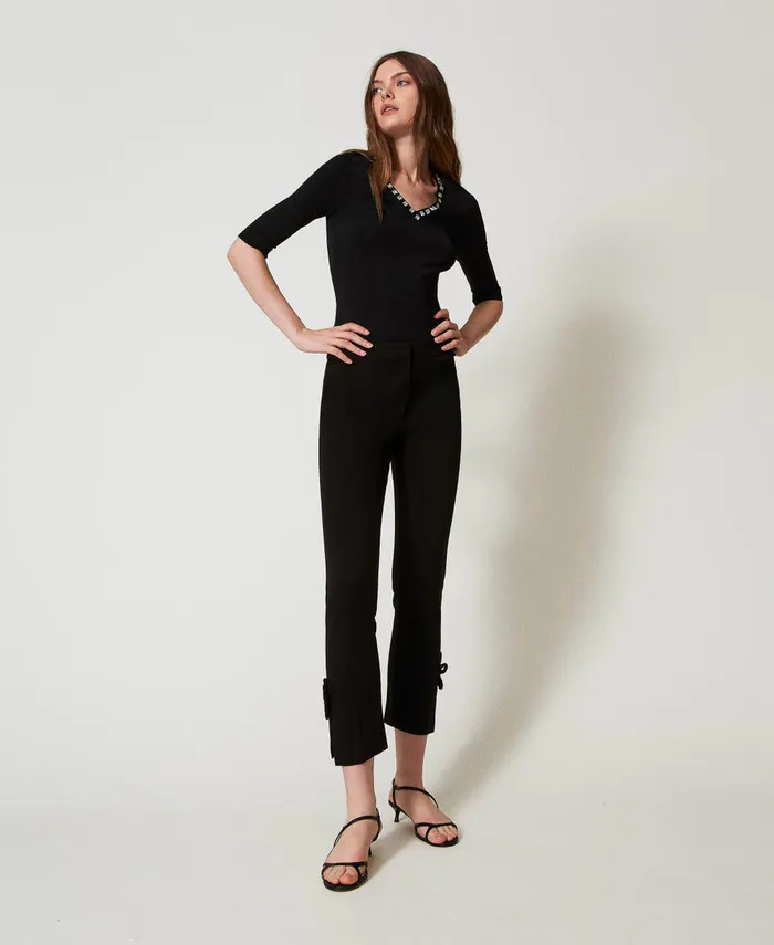 Twinset Fitted Jumper With Rhinestones Black Women Jumpers And Cardigans Twinset Fitted Jumper With Rhinestones Black Women Jumpers And Cardigans